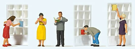 Preiser 10675 HO Scale At the Bookstore -- pkg(5) (Shelves Sold Separately)