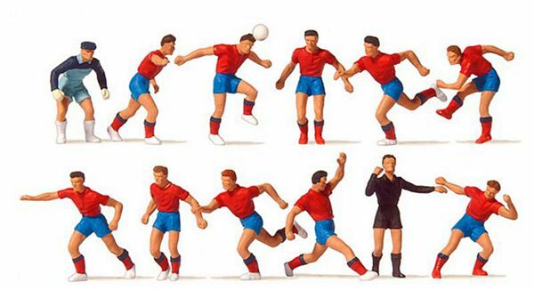 Preiser 10760 HO Scale Soccer Team with Referee -- Red Shirts, Blue Shorts (12)