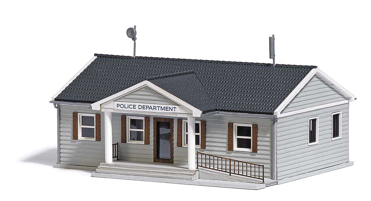 Busch 9731 HO Scale Police Station -- Laser-Cut Wood Kit