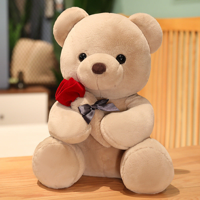 Plush Rose Teddy Bear – Soft Stuffed Animal Pillow Doll