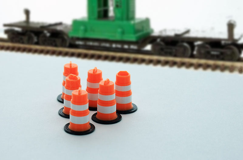 3D To Scale 43-105-OR 1/43 Scale Traffic Barrels - 6 Pack Orange And White