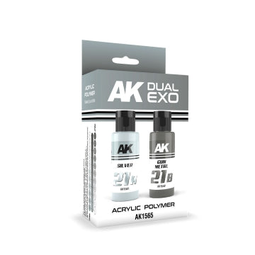 AK Interactive 1565 Dual Exo: Silver & Gun Metal Acrylic Paint Set 60ml Bottles