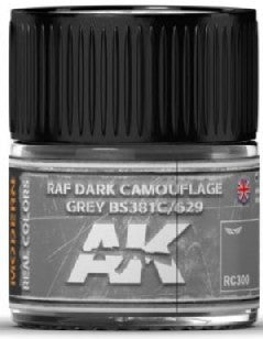 AK Interactive RC300 Real Colors: RAF Dark Camouflage Grey BS381C/629 Acrylic Lacquer Paint 10ml Bottle