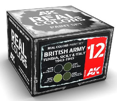 AK Interactive RCS12 Real Colors: British Army Tunisia, Sicily & Italy 1942-1943 Acrylic Lacquer Paint Set (4) 10ml Bottles (D)