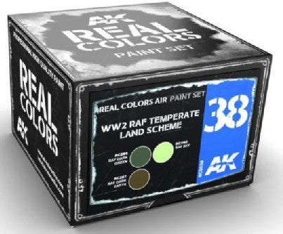 AK Interactive RCS38 Real Colors: WWII RAF Temperate Land Scheme Acrylic Lacquer Paint Set (3) 10ml Bottles