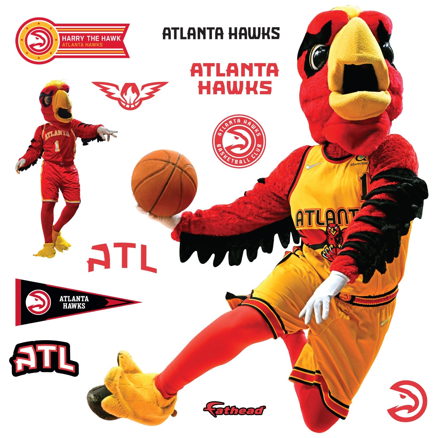 Harry the Hawk Mascot - RealBig Collection - Official NBA - Atlanta Hawks - Reusable Vinyl Wall Decals