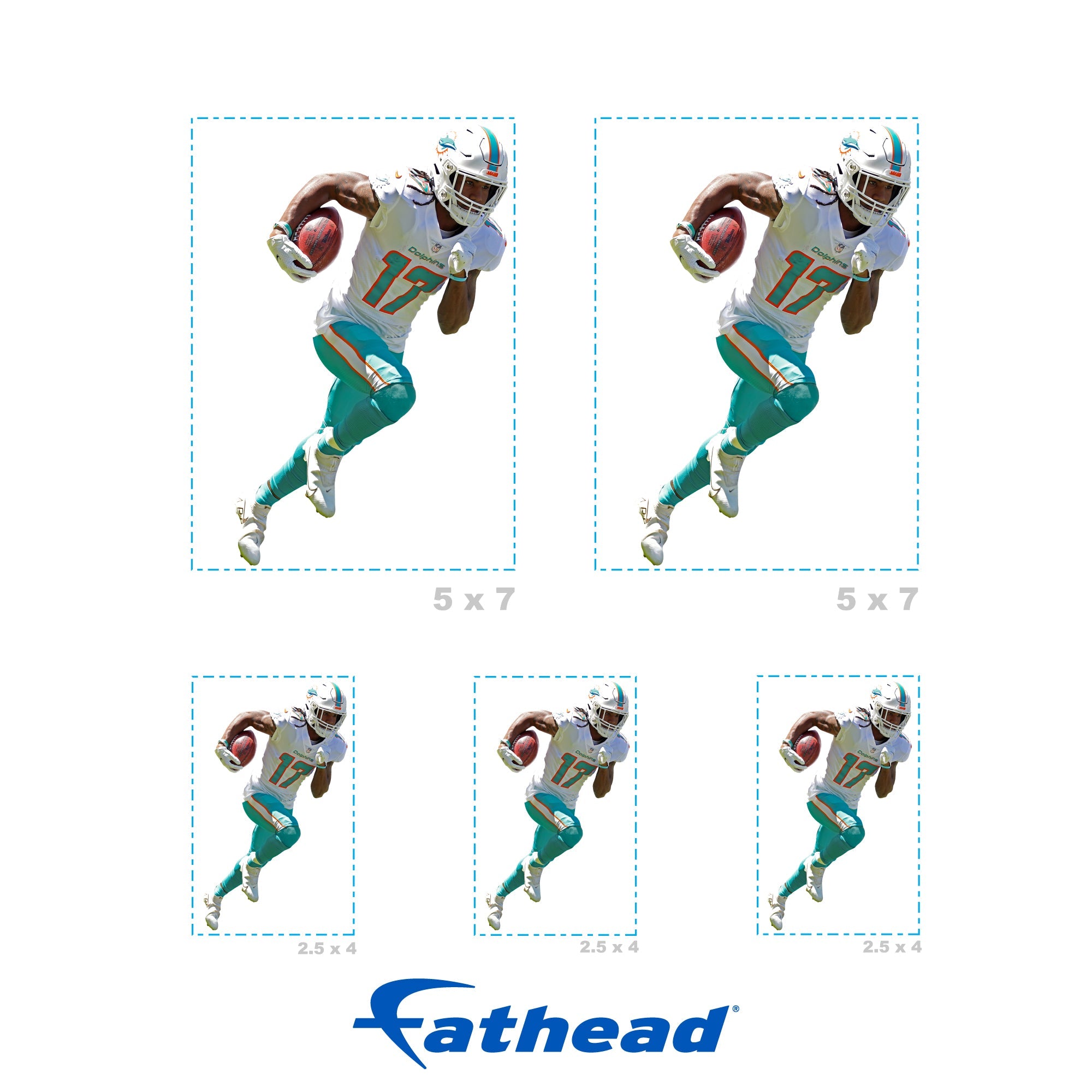 Jaylen Waddle - 5 Minis (Mixed Sizes) - Official NFL - Miami Dolphins - Reusable Vinyl Decals