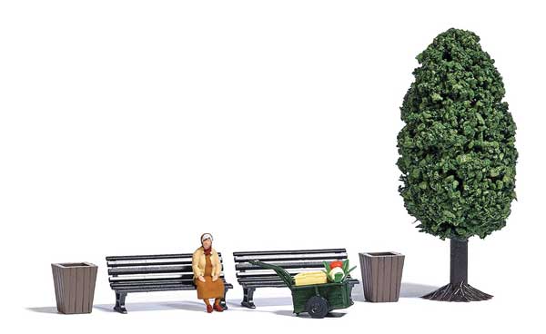 Busch 7841 HO Scale Woman with Hand Cart Miniature Scene