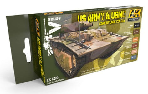AK Interactive 4220 AFV Series: US Army & USMC Camouflage Acrylic Paint Set (6 Colors) 17ml Bottles (D)