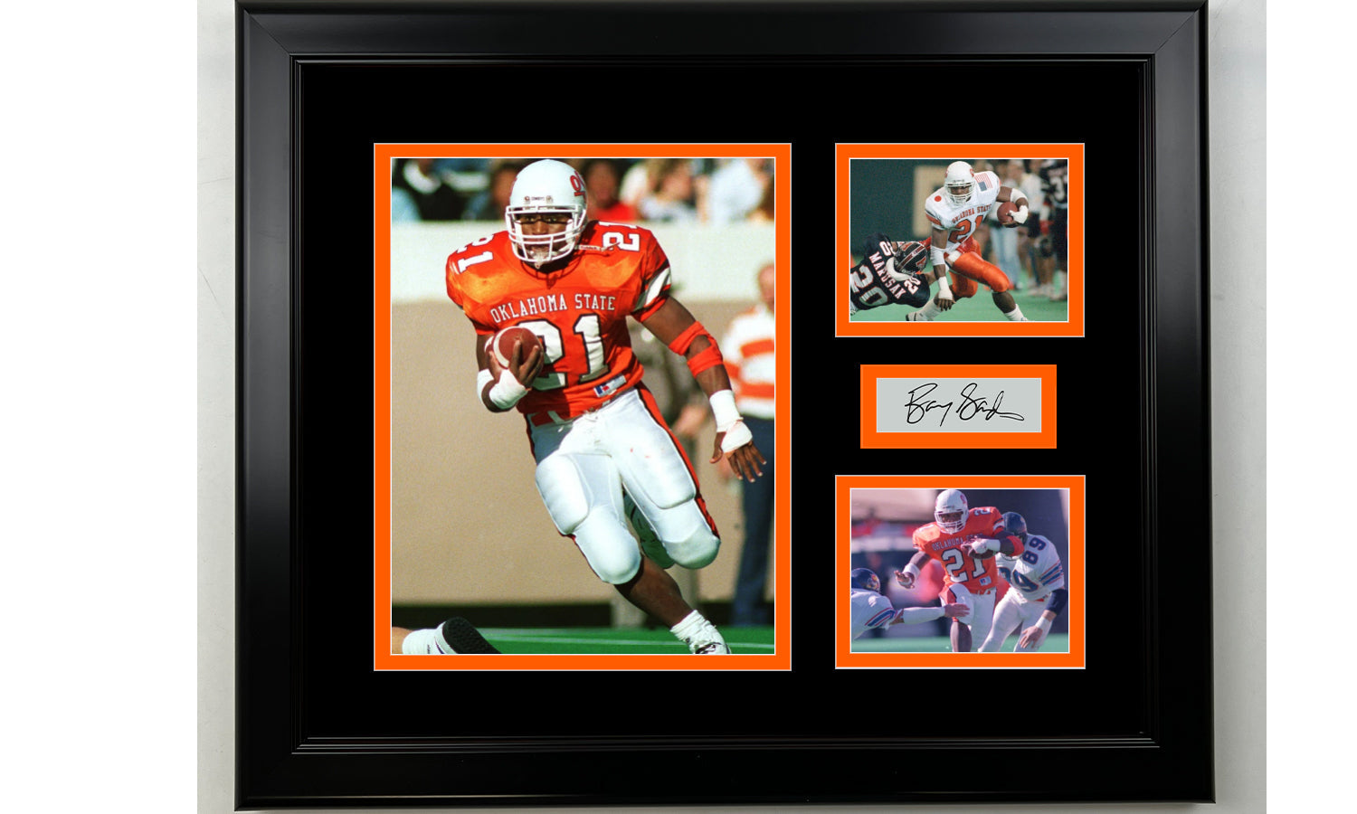 Framed Barry Sanders Oklahoma State Cowboys Facsimile Laser Engraved Signature NCAA Football 14x11 3 Photo Collage