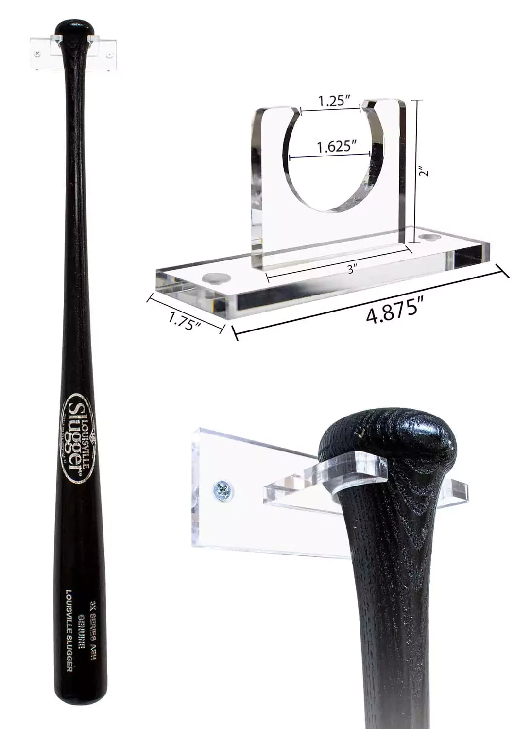 Acrylic Baseball Bat Wall Mounts Brackets – Clear, Baseball Bat Hanger