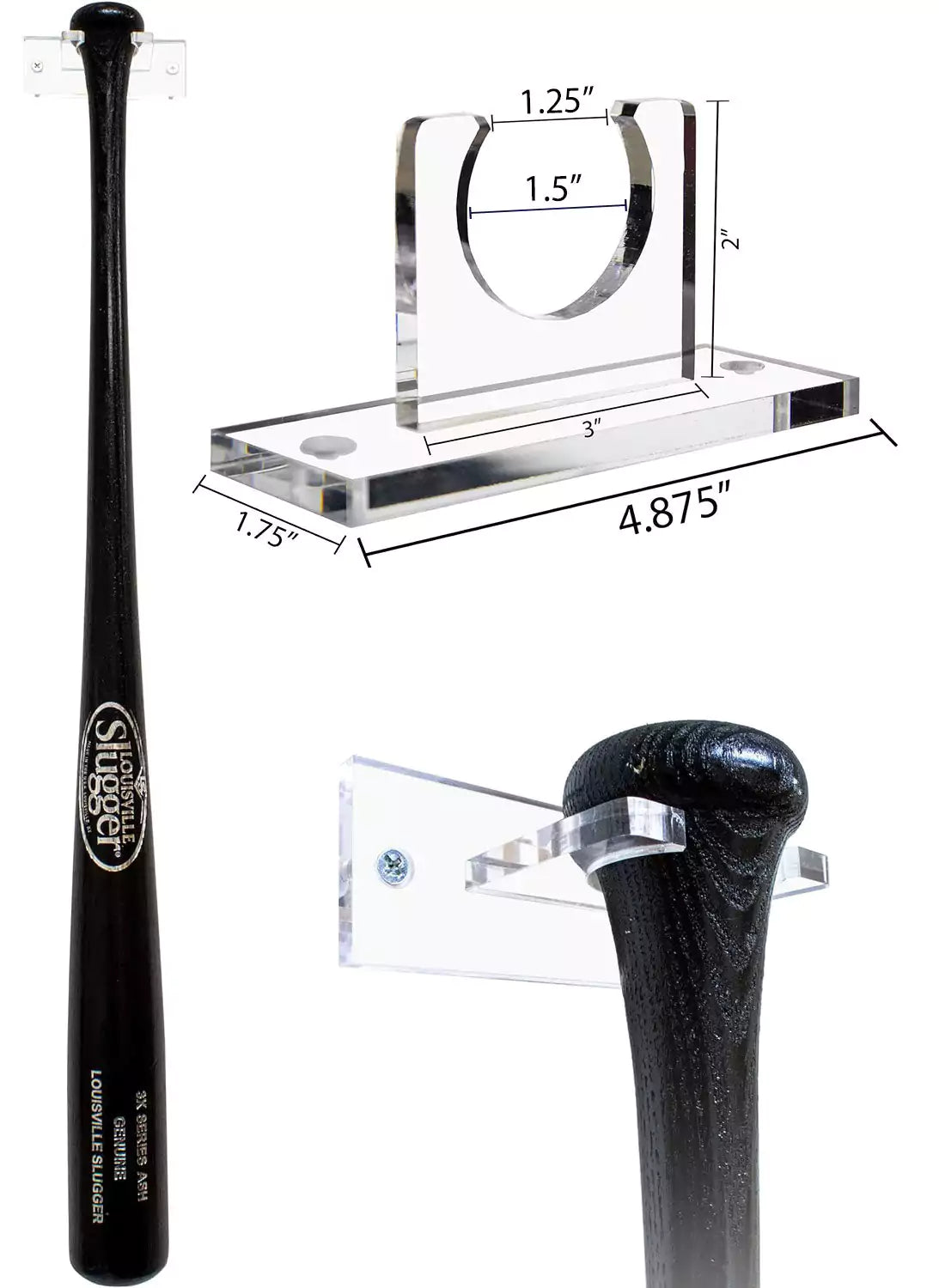 Acrylic Baseball Bat Wall Mounts Brackets – Clear, Baseball Bat Hanger