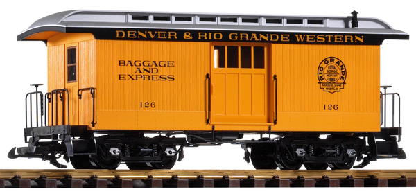 PIKO 38603 G Scale D&RGW Wood Baggage Car 126, Yellow