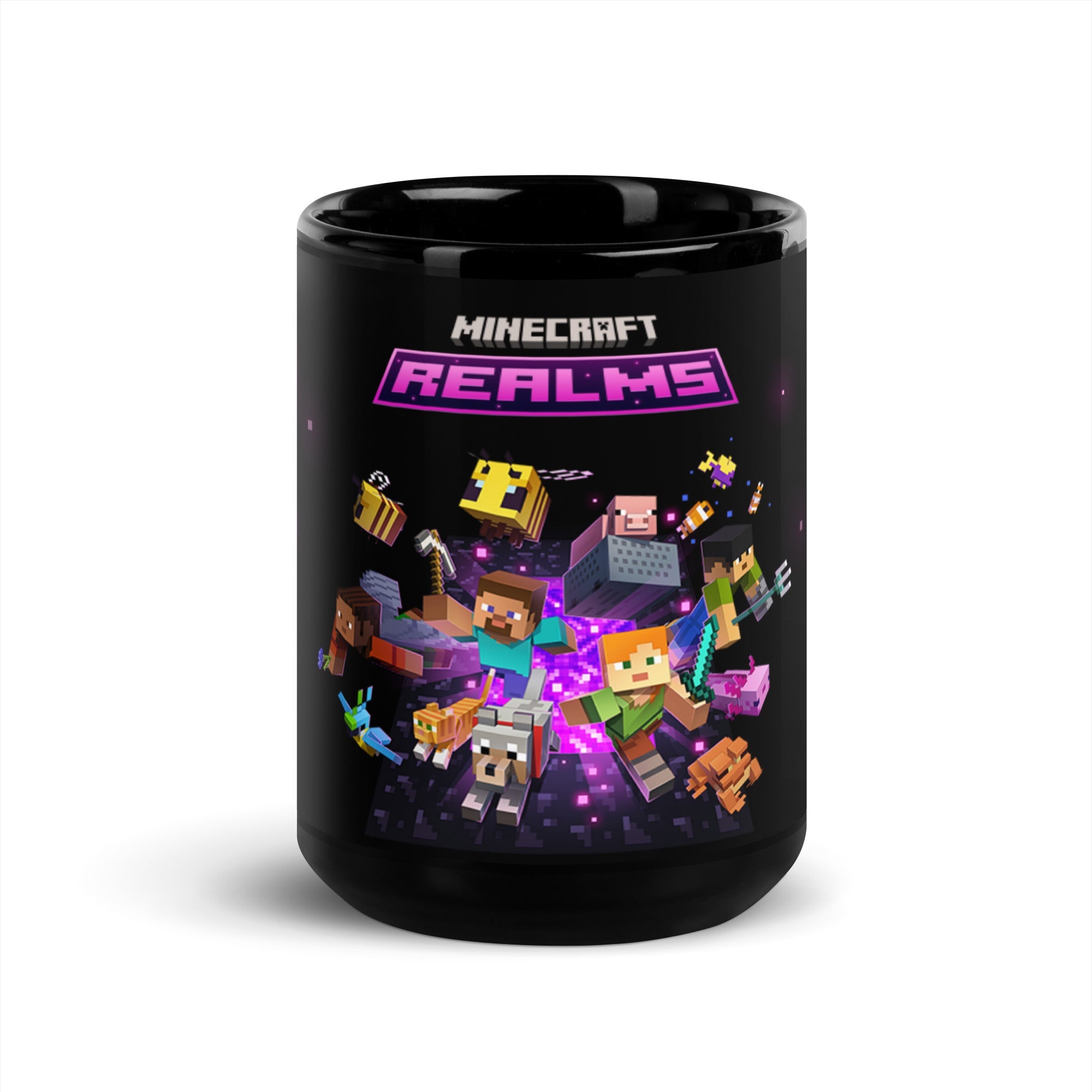 Black Glossy 15 oz Minecraft Mug with All Heroes