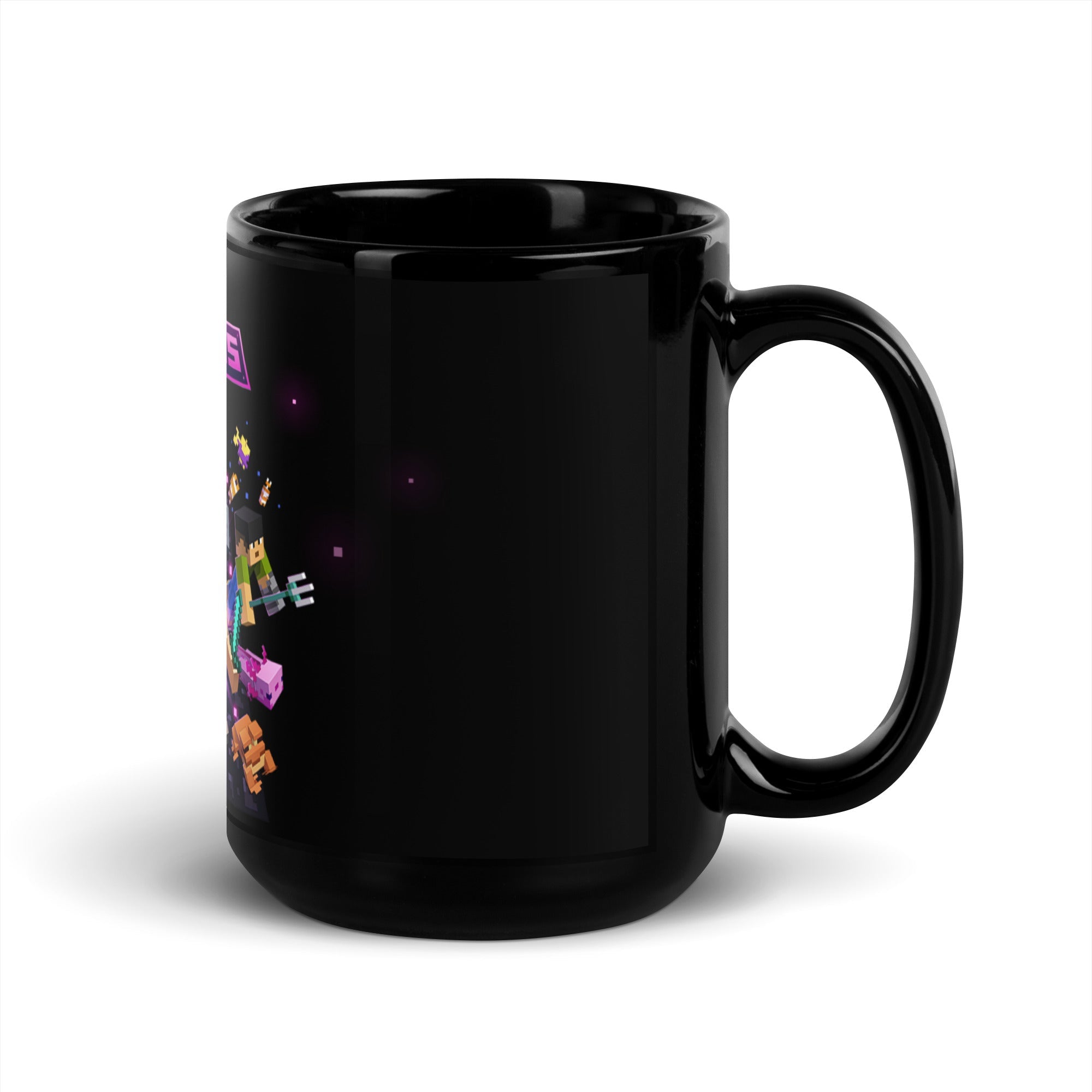 Black Glossy 15 oz Minecraft Mug with All Heroes
