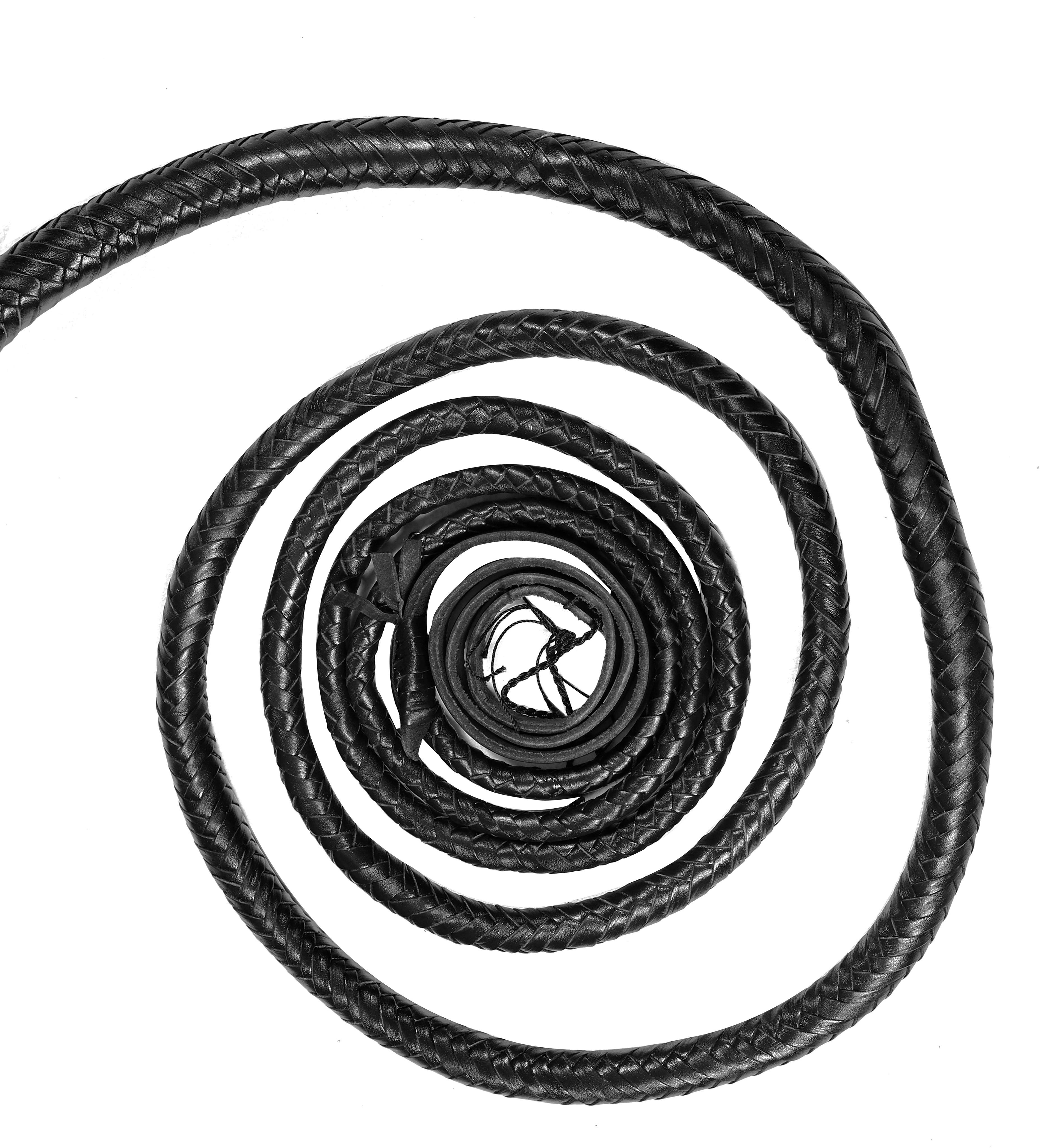 Authentic Snake Black Leather Bullwhip for Sale (4ft–16ft)