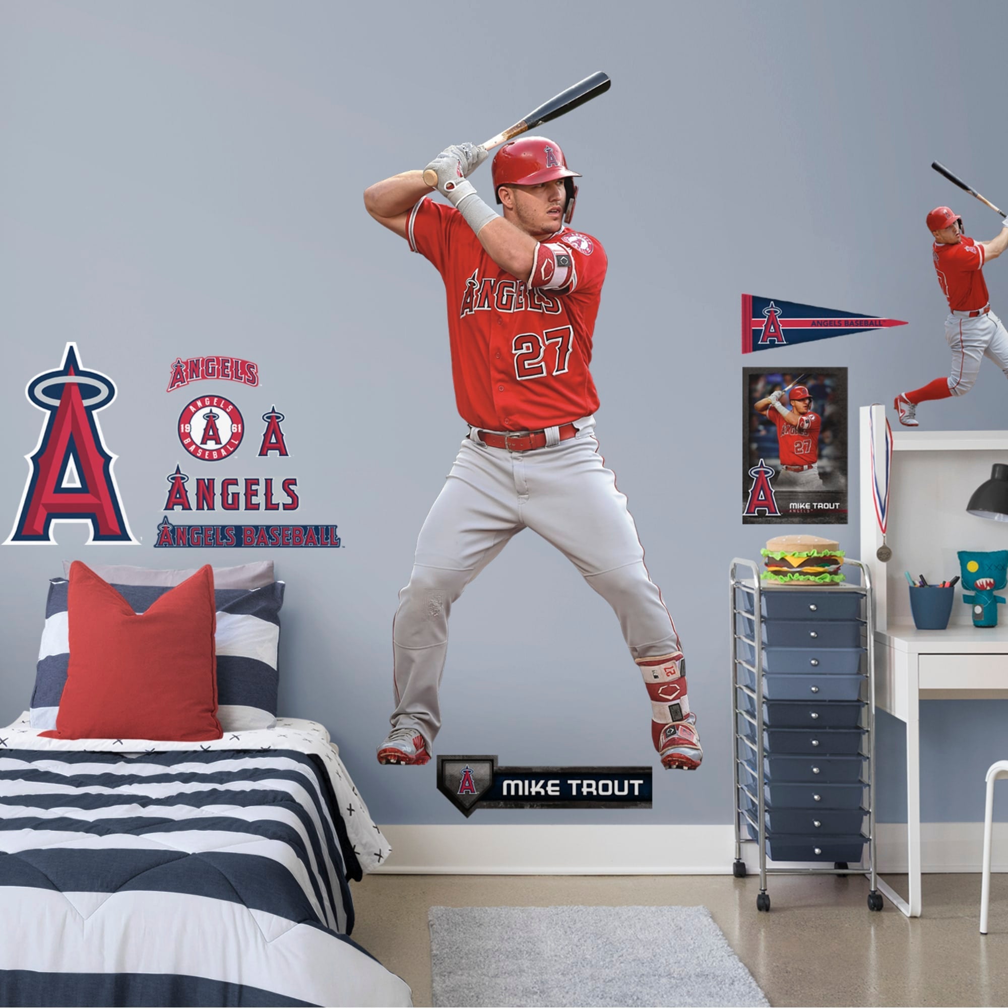 Mike Trout - RealBig At Bat Collection - Official MLB - Los Angeles Angels - Reusable Vinyl Wall Decals