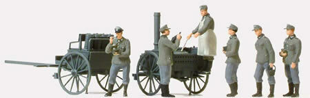 Preiser 16594 HO Scale Unpainted Figures The Chow Line Field Kitchen w/6 Figures