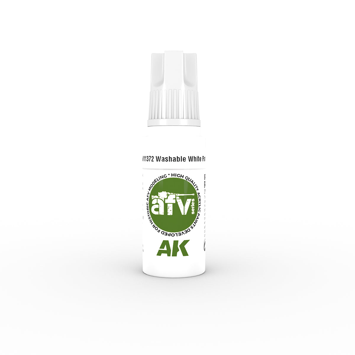 AK Interactive 11372 AFV Series: Washable White 3G Acrylic Paint 17ml Bottle