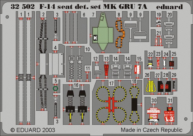 Eduard 32502 1/32 Aircraft- F14A Seat Detail Set GRU7A for TAM (Painted)