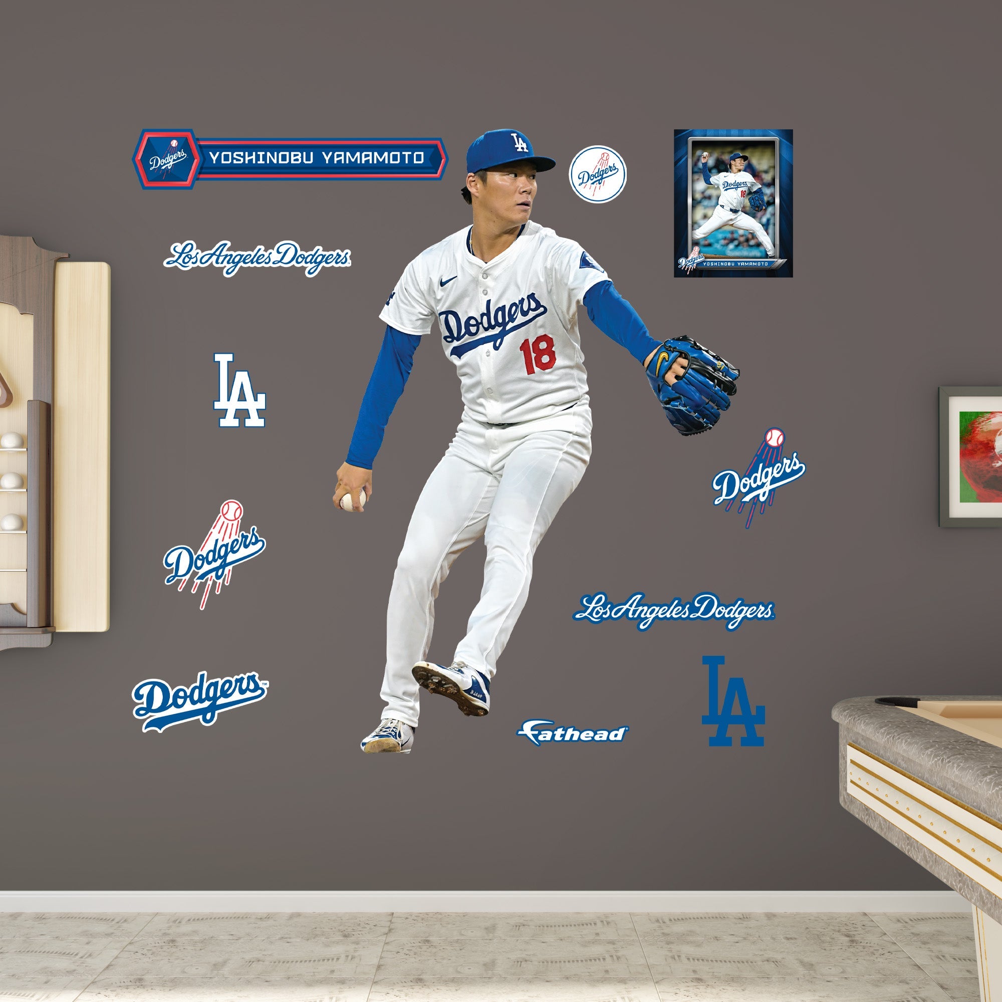 Yoshinobu Yamamoto - RealBig Collection - Official MLB - Los Angeles Dodgers - Reusable Vinyl Wall Decals