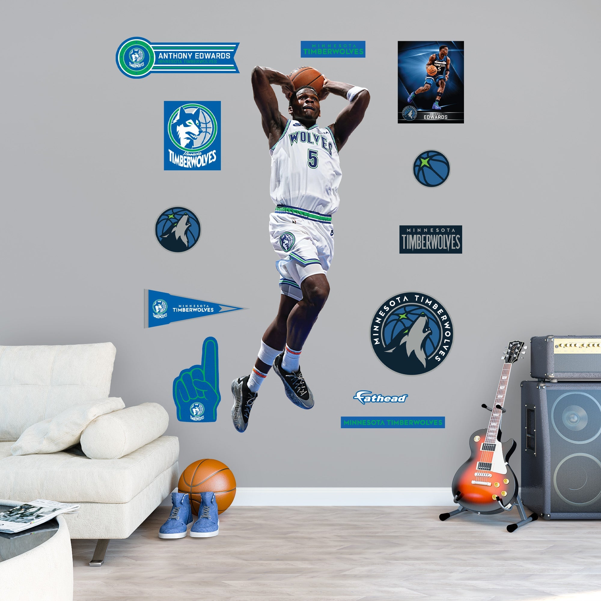 Anthony Edwards Dunk - RealBig Collection - Official NBA - Minnesota Timberwolves - Reusable Vinyl Wall Decals