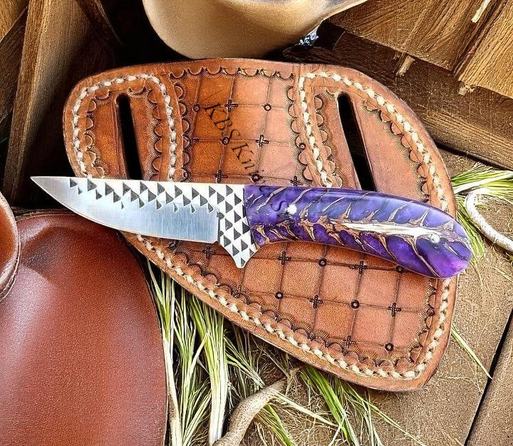 Old West Knives – 7.5" Rasp Steel Blade with Epoxy Pine Cone Handle & Western Sheath