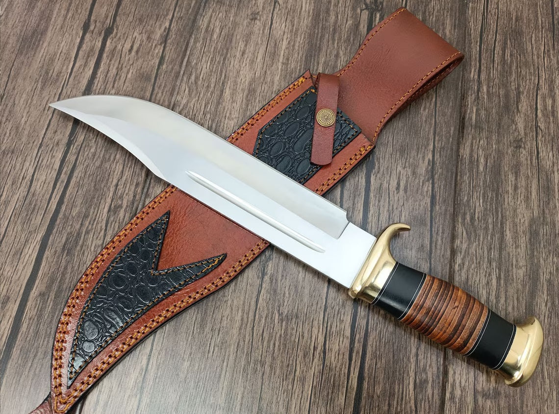 Crocodile Dundee Knife for Sale – 16" D2 Steel Bowie with Leather Sheath