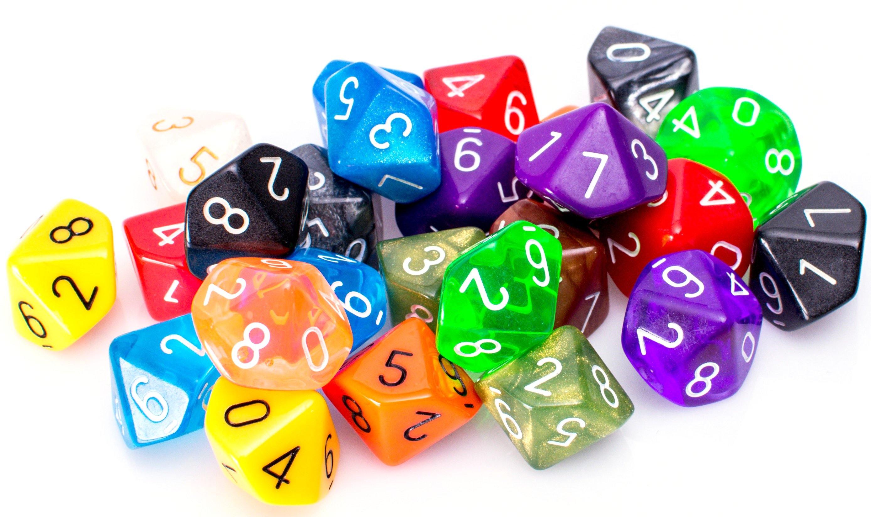 Bulk 10 Sided Dice | 25 Random D10s | Assorted Colors