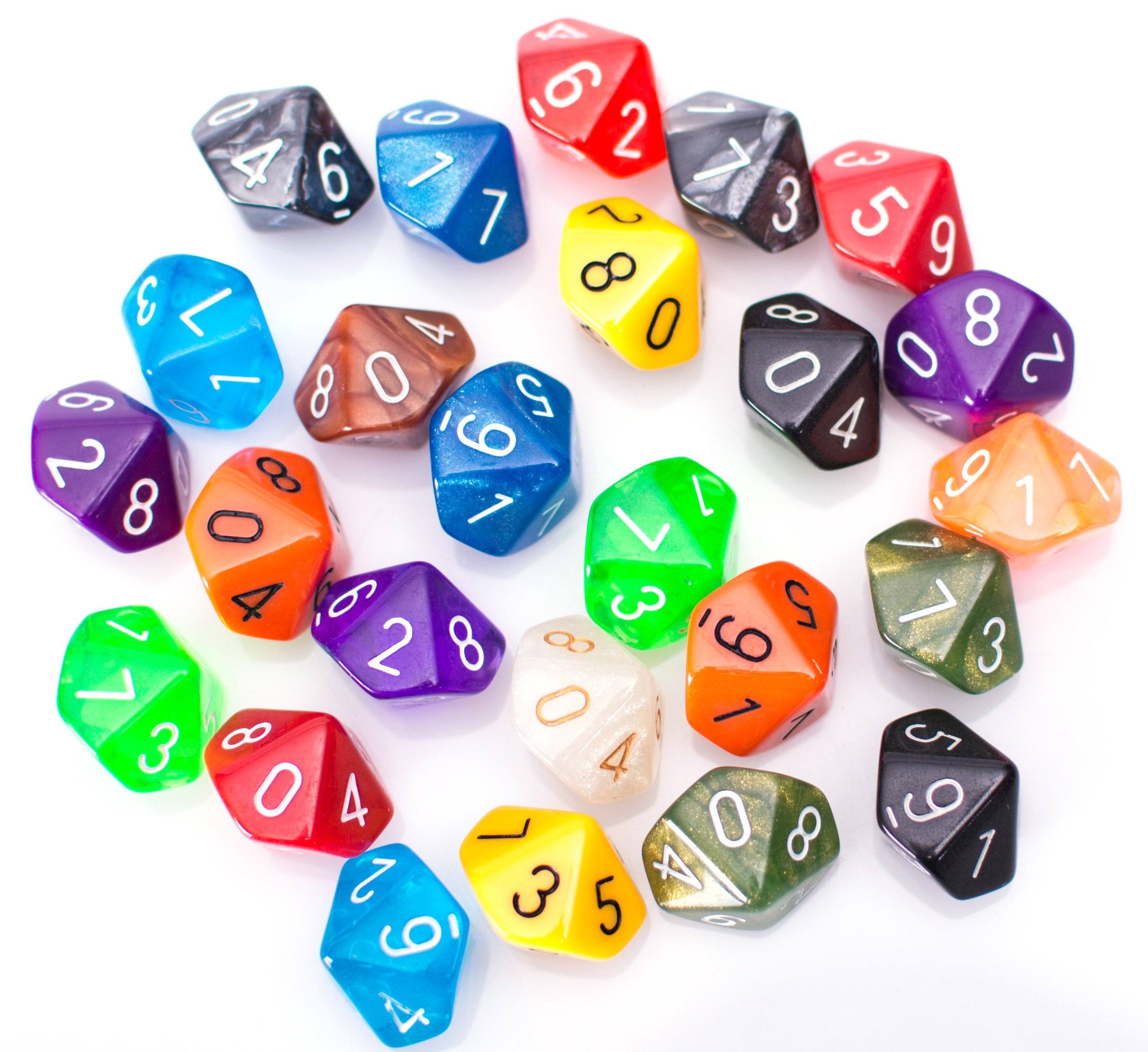 Bulk 10 Sided Dice | 25 Random D10s | Assorted Colors