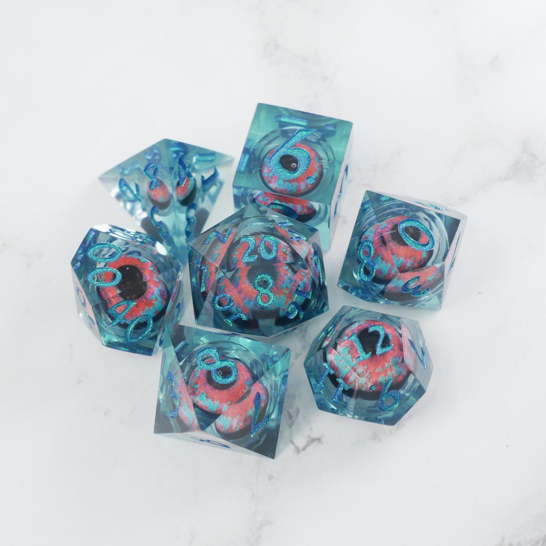 Cthulhu's Eye | 7 Piece Moving Eye DnD Dice Set | Acrylic RPG Gaming Dice