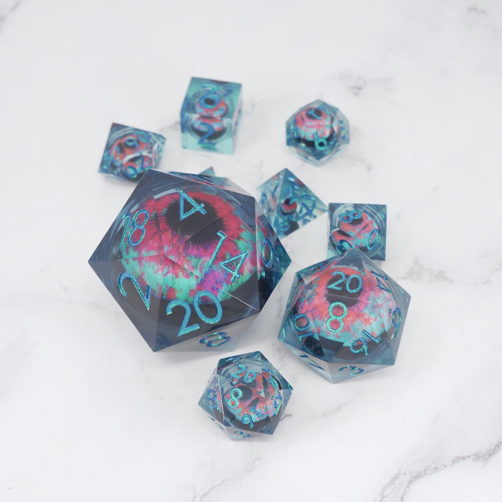 Cthulhu's Eye | 7 Piece Moving Eye DnD Dice Set | Acrylic RPG Gaming Dice