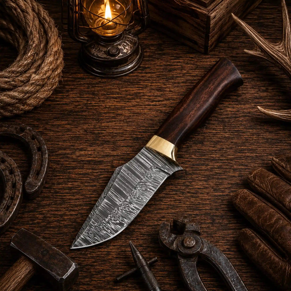 Custom Handmade Damascus Steel Fixed Blade Camping Hunting Survival EDC Knife