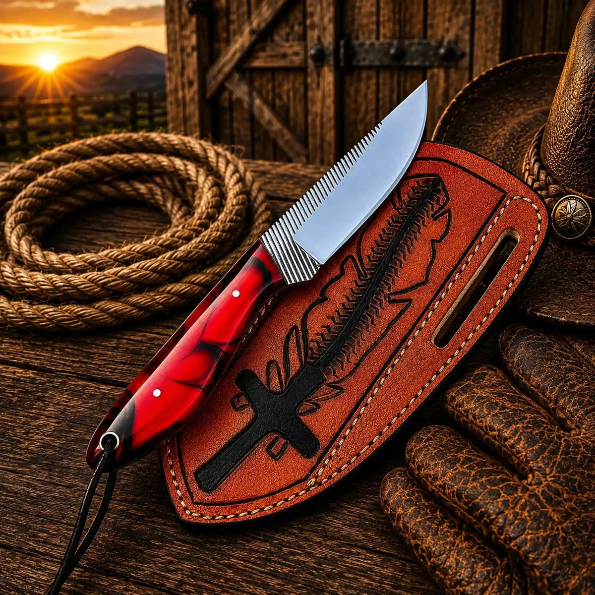Custom Pancake Sheath Knife – Rasp File Blade Resin Handle