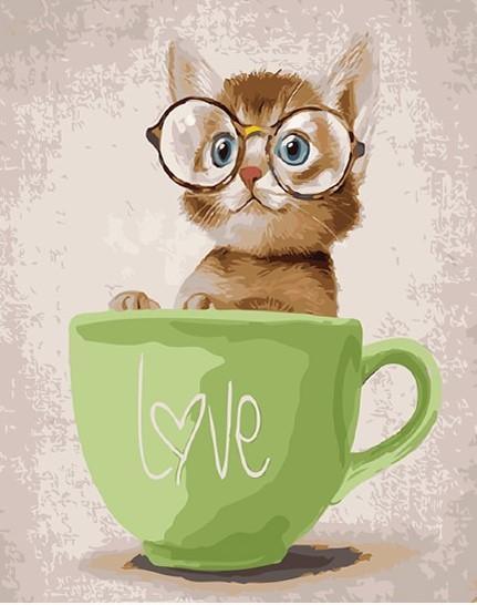 Cute Cat In Green Cup