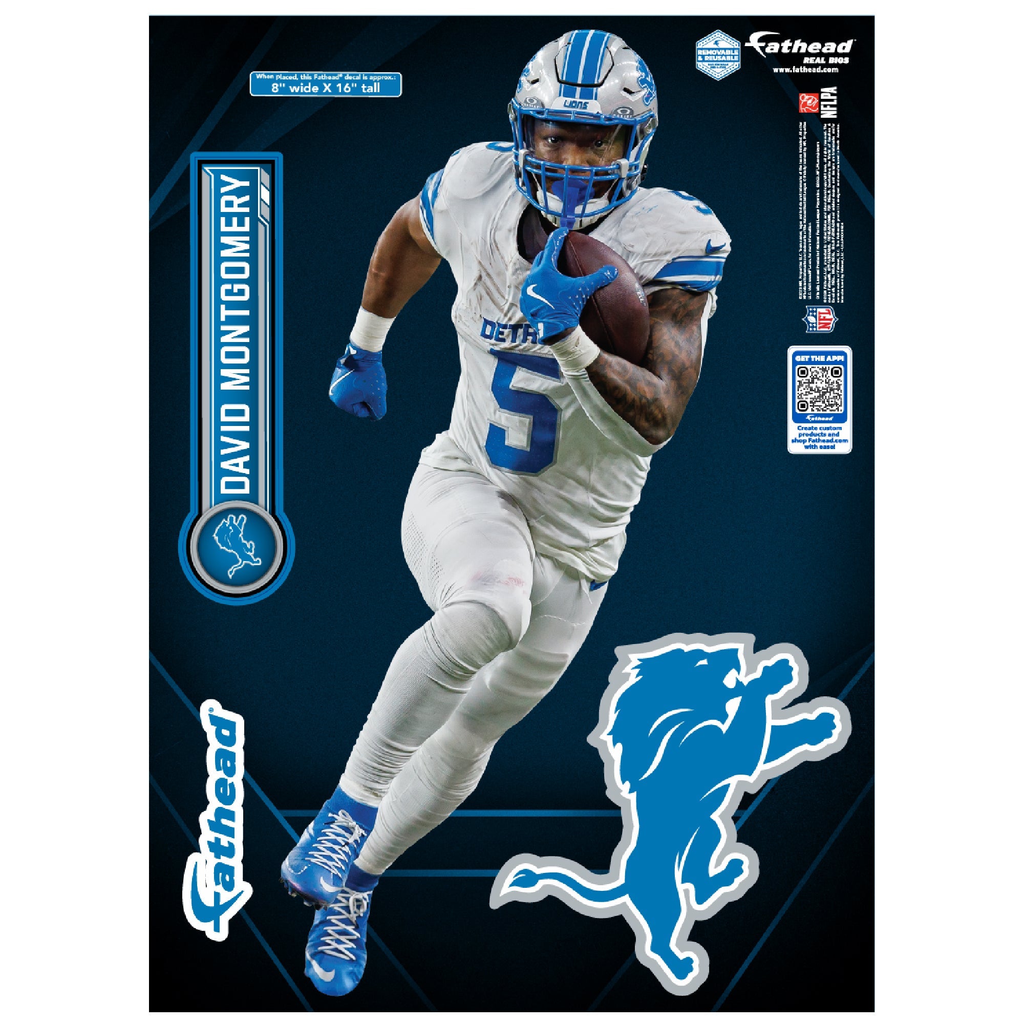 David Montgomery - Realbig Collection - Official NFL - Detroit Lions - Reusable Vinyl Wall Decals