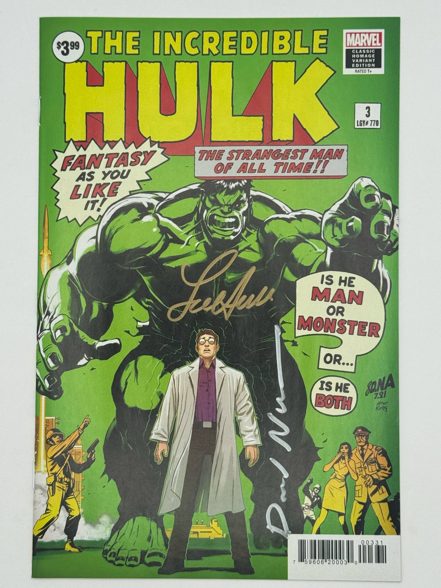 INCREDIBLE HULK #3 DOUBLE SIGNED by LOU FERRIGNO & DAVID NAKAYAMA w/ COA
