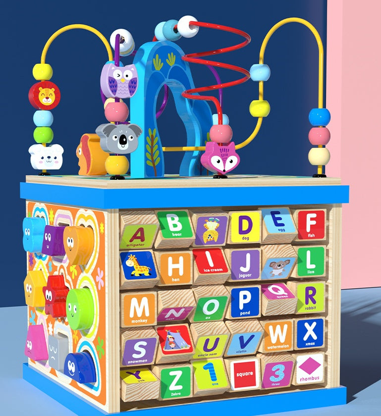 Wooden Activity Cube Toy – Multi-Functional Bead Maze and Educational Play Center