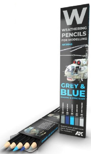 AK Interactive 10043 Weathering Pencils: Grey & Blue Shading & Effects Set (5 Co