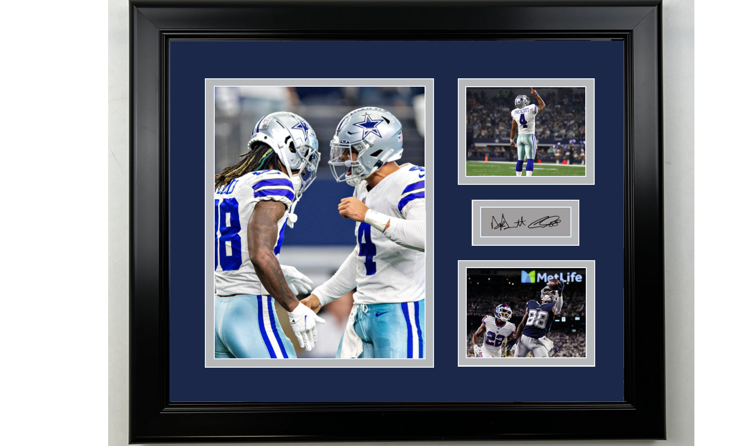 Framed Dak Prescott and CeeDee Lamb Dallas Cowboys Facsimile Laser Engraved Signature Football 14x11 3 Photo Collage