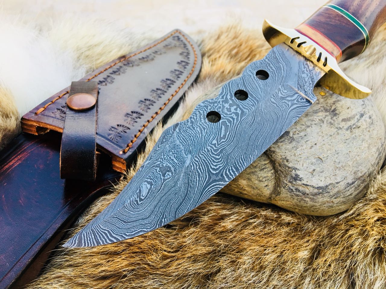 Custom Handmade Hunting Knife with Walnut Wood Handle