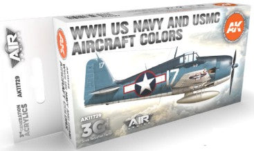 AK Interactive 11729 Air Series: WWII USN & USMC Aircraft 3G Acrylic Paint Set (