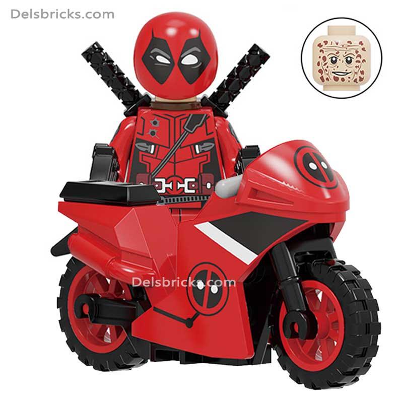 Deadpool with Motorcycle Lego Minifigures Custom Toys