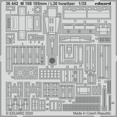 Eduard 36442 1/35 Armor- M108 105mm/L30 Howitzer for AFV (D)