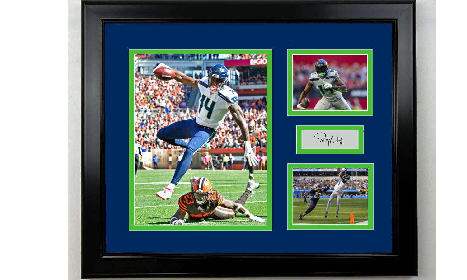 Framed DK Metcalf Seattle Seahawks Facsimile Laser Engraved Signature Football 14x11 3 Photo Collage