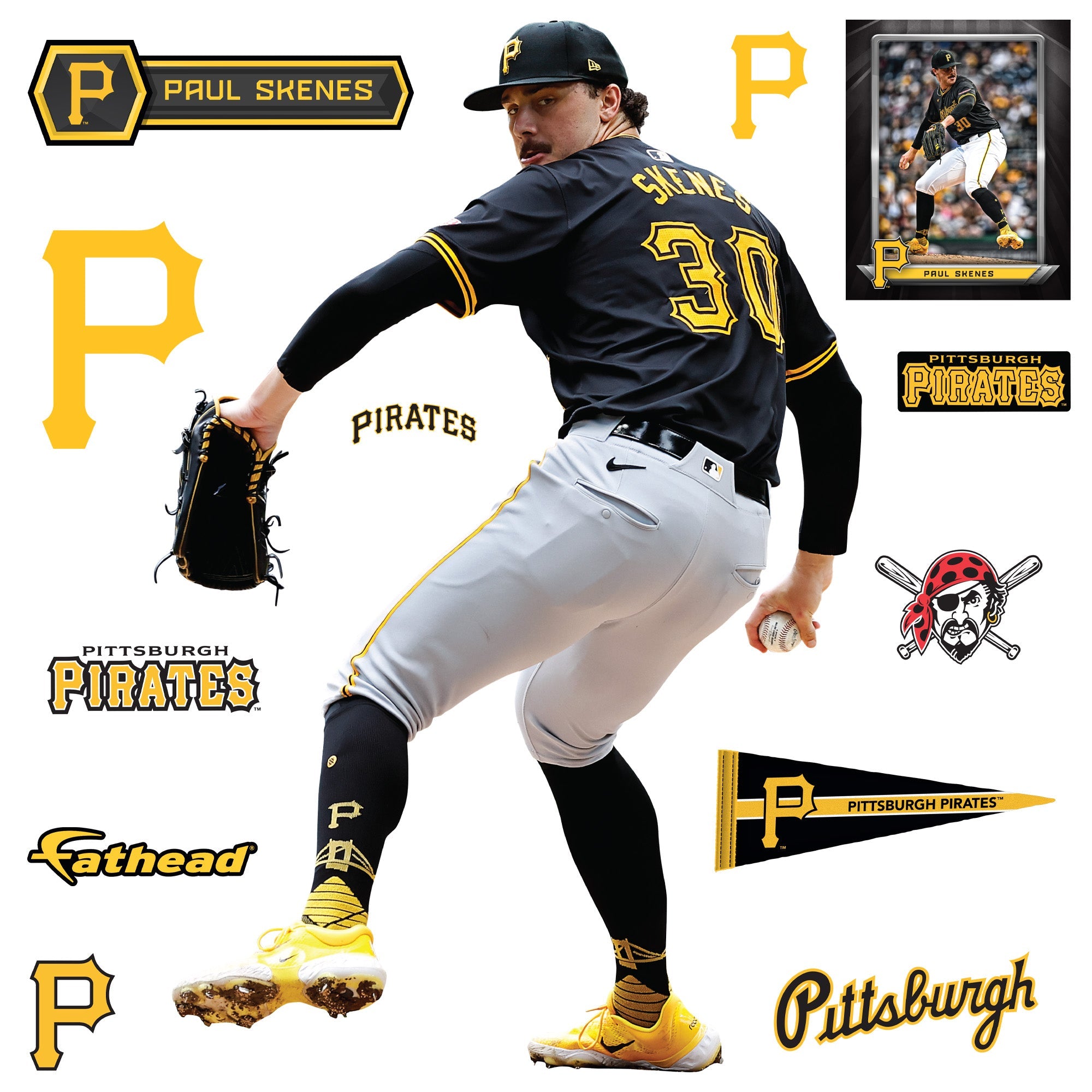 Paul Skenes - RealBig Black Jersey Collection - Official MLB - Pittsburgh Pirates - Reusable Vinyl Wall Decals