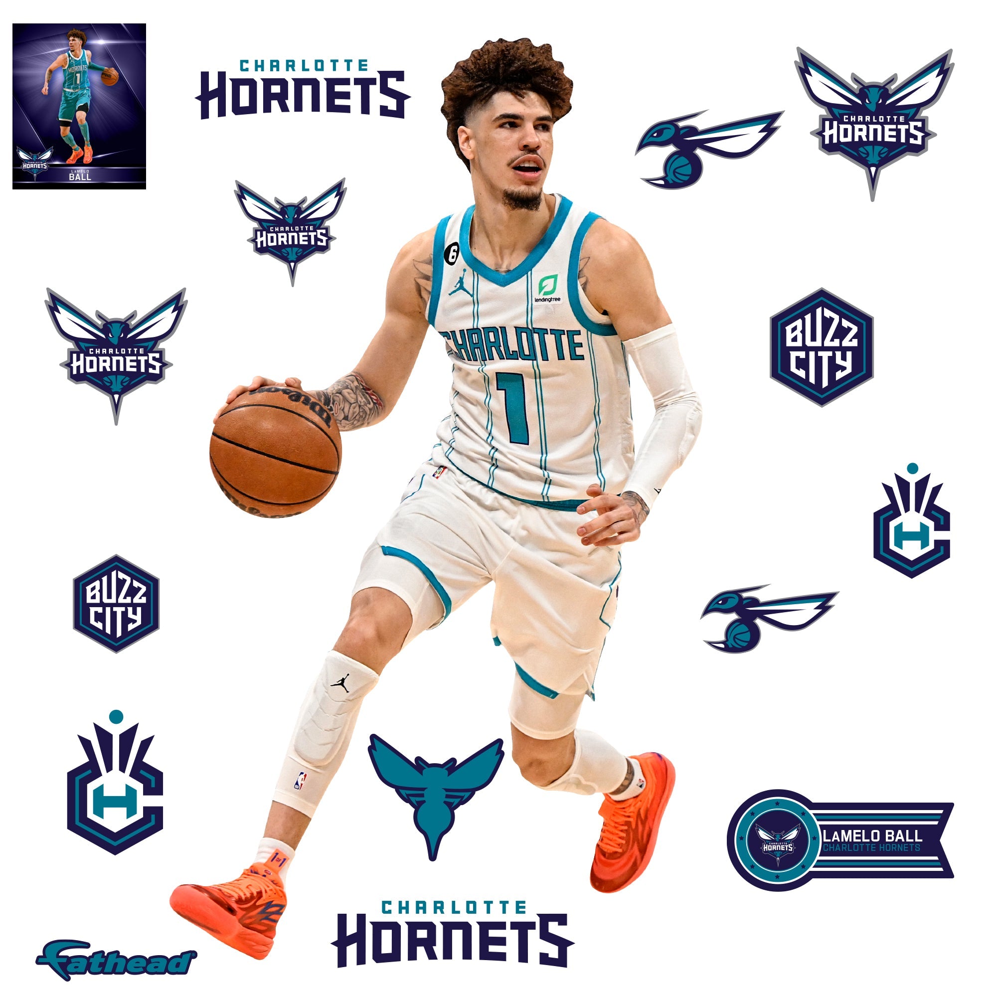 Lamelo Ball - RealBig Collection - Official NBA - Charlotte Hornets - Reusable Vinyl Wall Decals