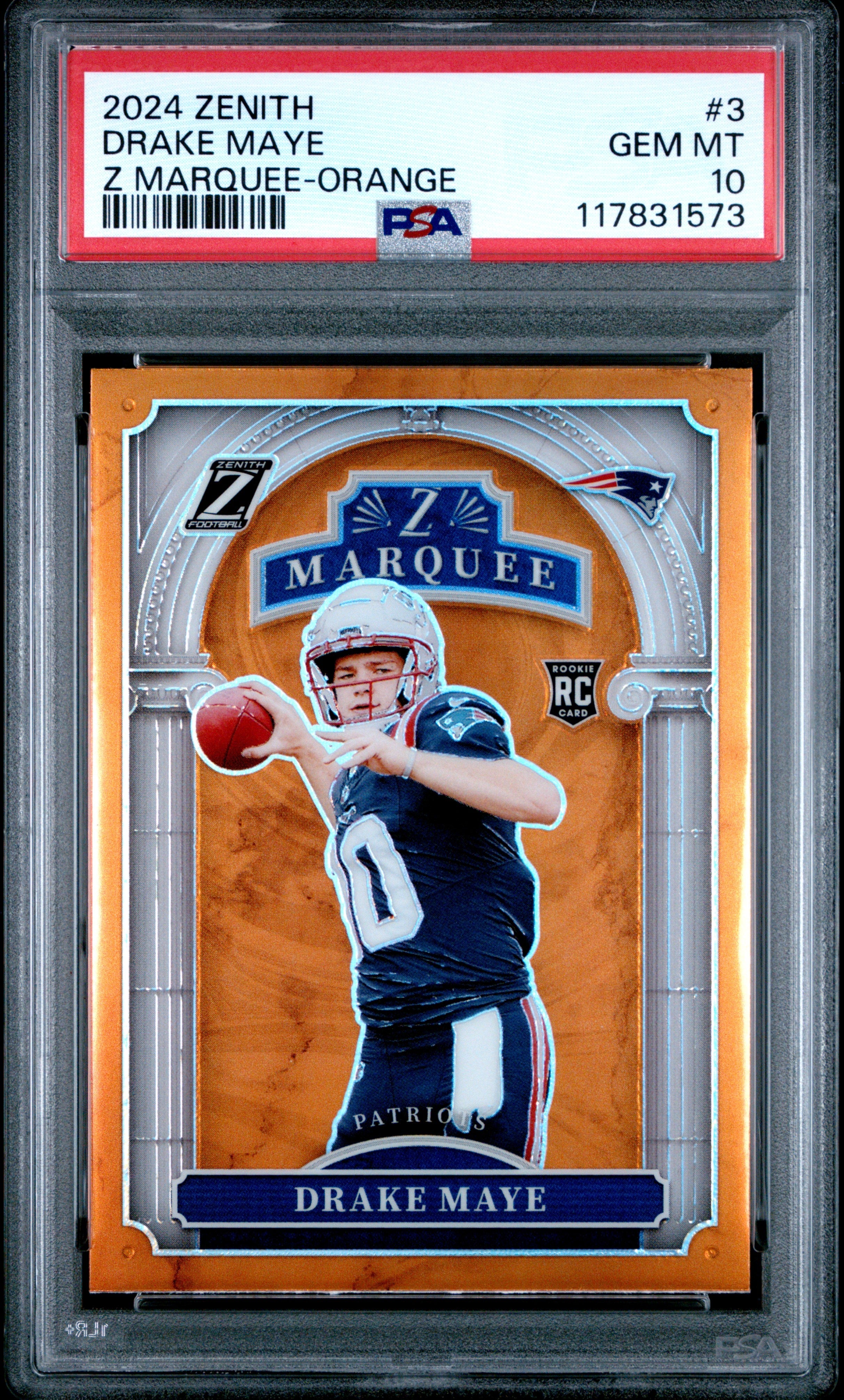 Graded 2024 Panini Zenith Drake Maye #3 Z Marquee Orange Rookie RC Foo