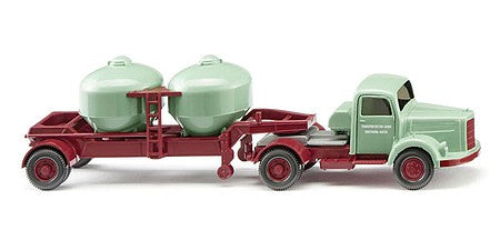 Wiking 53002 HO Scale 1950-1959 Mercedes-Benz L 3500 Tractor with Cement Silo Trailer - Assembled -- Transportbeton (green, red, German Lettering)