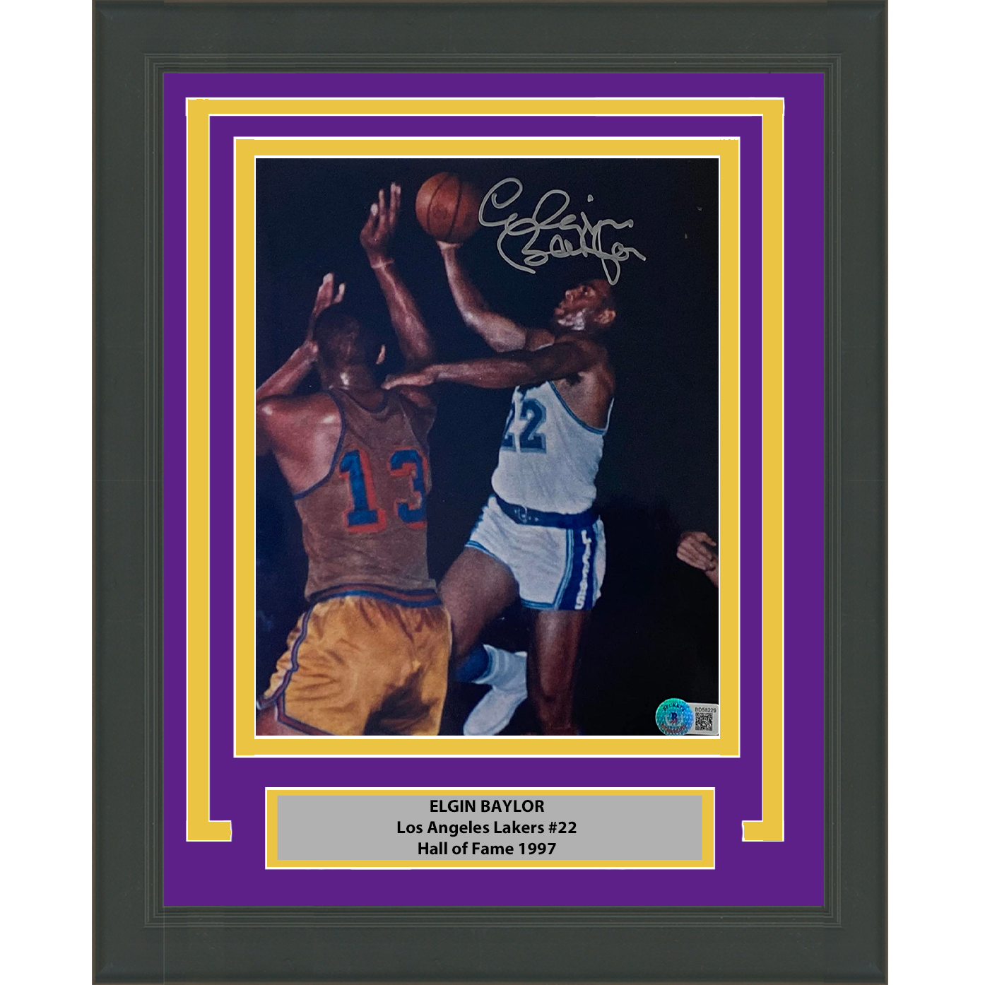 Framed Autographed/Signed Elgin Baylor Los Angeles LA Lakers 8x10 Basketball Photo Beckett BAS COA
